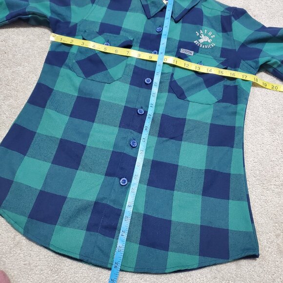 DIXXON Niagara Flannel Shirt Plaid Button Up Grunge Blue Green Women's Small - Picture 12 of 13